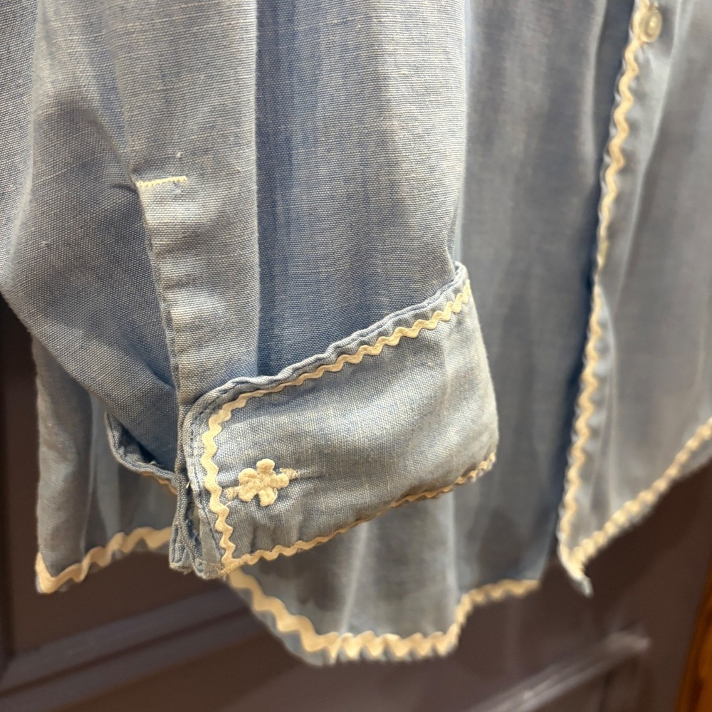 Vintage Cottage Krafts Bowling Shirt Blue Rickrack Applique Retro 1950s Womens L - Picture 7 of 7